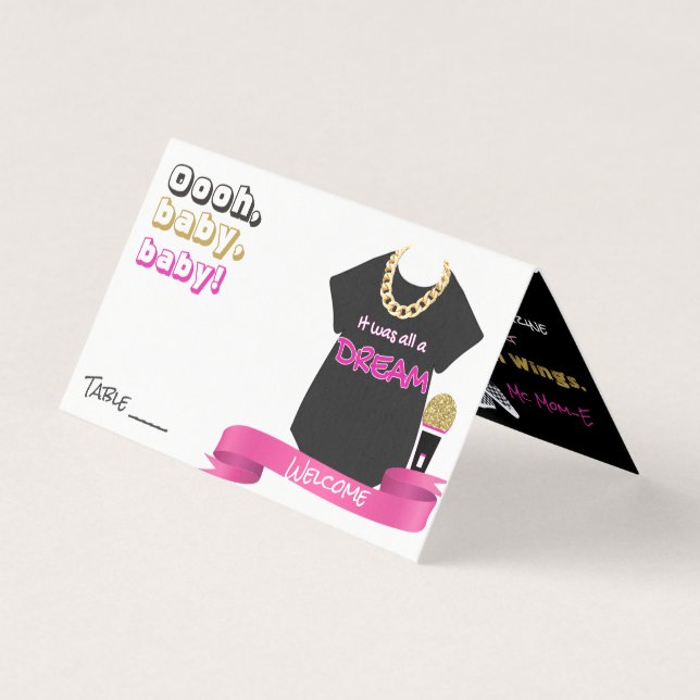 90's Hip Hop Baby shower {Meisje} Tafel Plaats Kaa Kaart (Voorkant)