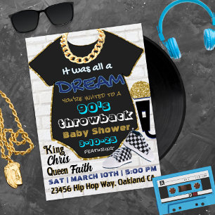 90's Hip Hop Blauw en Goud Oude School Baby Shower Kaart