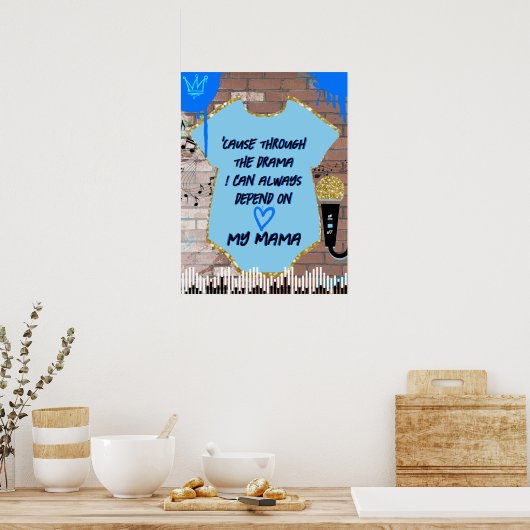 90's Hip Hop Blauw & Goud 1e Verjaardag/Baby showe Poster (Keuken)