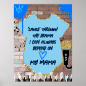 90's Hip Hop Blauw & Goud 1e Verjaardag/Baby showe Poster (Voorkant)