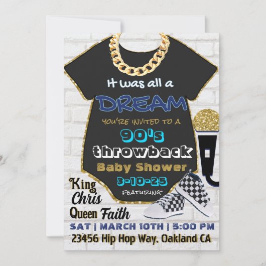 90's Hip Hop Blue en Gold Old School Baby shower Kaart (Voorkant)