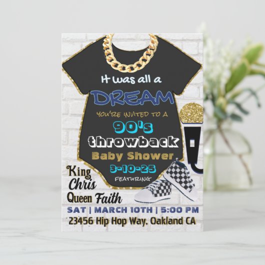 90's Hip Hop Blue en Gold Old School Baby shower Kaart (Staand voorkant)
