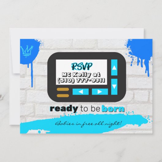 90's Hip Hop Blue en Gold Old School Baby shower Kaart (Achterkant)