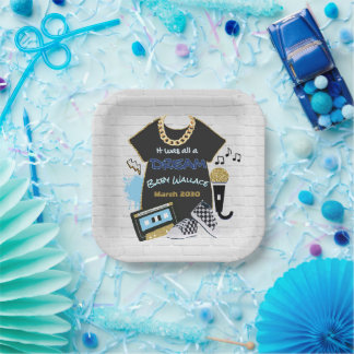 90's Hip Hop Blue & Gold Verjaardag / Baby shower Papieren Bordje