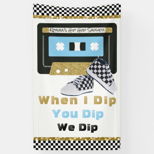 90's Hip Hop BOY Baby shower| Blauw & goud Spandoek (Verticaal)