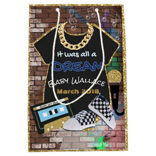 90's Hip Hop {Boy} Urban Baby shower Gift Bag Medium Cadeauzakje (Voorkant)