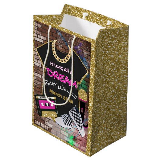 90's Hip Hop {GIRL} Urban Baby shower Gift Bag Medium Cadeauzakje (Achterkant Gekanteld)