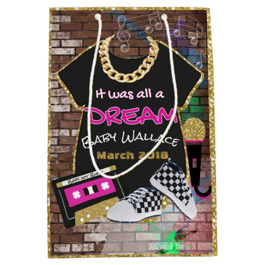 90's Hip Hop {GIRL} Urban Baby shower Gift Bag Medium Cadeauzakje (Voorkant)