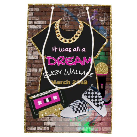 90's Hip Hop {GIRL} Urban Baby shower Gift Bag Medium Cadeauzakje (Achterkant)