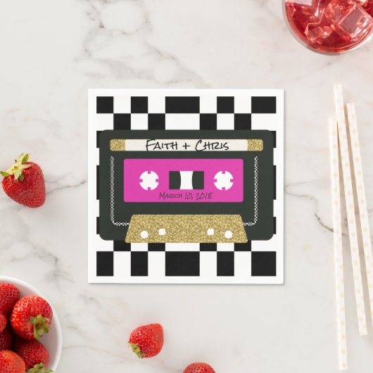 90s Hip Hop| Hot Pink|Gold Checkerboard Mixtape Servetten (Insitu)