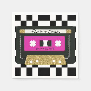90s Hip Hop Hot Pink Gold Checkerboard Mixtape Servetten