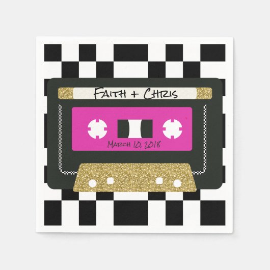 90s Hip Hop| Hot Pink|Gold Checkerboard Mixtape Servetten (Voorkant)
