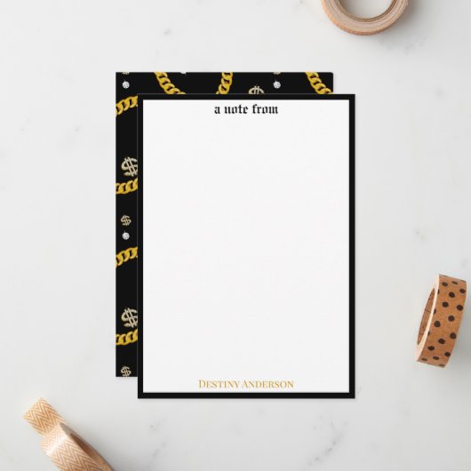  90's Hip Hop Rap Music Gold Cuban Link Chain Notitiekaartje (Voorkant / Achterkant in situ)