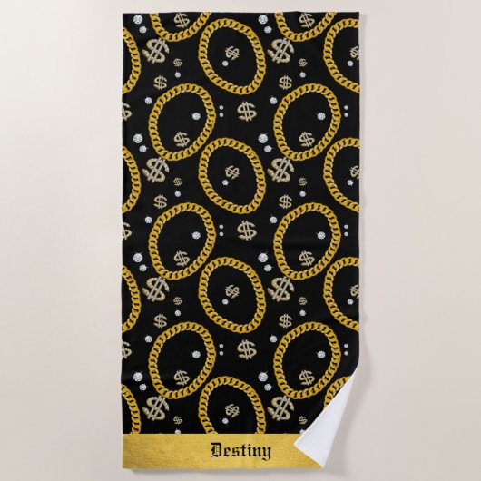  90's Hip Hop Rap Music Gold Cuban Link Chain Strandlaken (Voorkant)