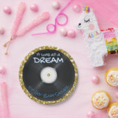 90's Hip Hop Record | Blauw & Goud Glitter Retro Papieren Bordje (Feest)