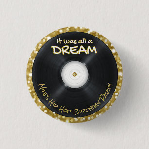 90's Hip Hop Record White en Gold Glitter Retro Ronde Button 3,2 Cm