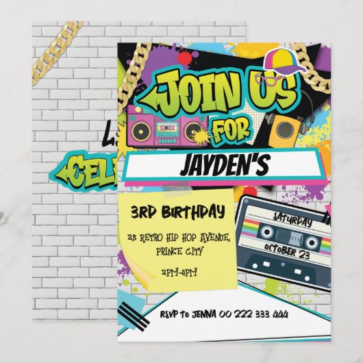 90s Hip Hop Verjaardag Retro Party Kaart (Voorkant / Achterkant)