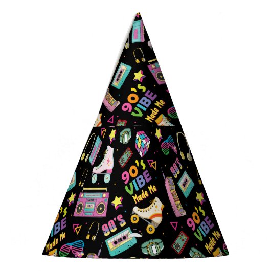 90's Hip Hop Vibes Retro maakte me patroon Feesthoedjes (Links)