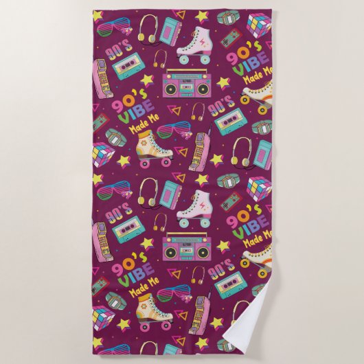 90's Hip Hop Vibes Retro maakte me patroon Strandlaken (Voorkant)