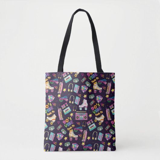 90's Hip Hop Vibes Retro maakte me patroon Tote Bag (Voorkant)