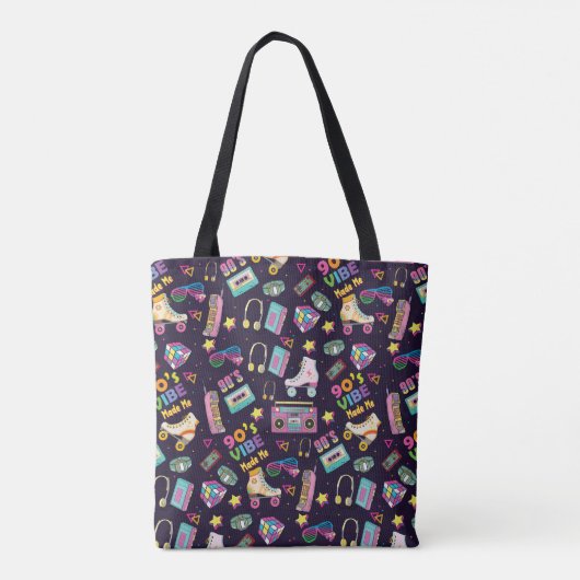 90's Hip Hop Vibes Retro maakte me patroon Tote Bag (Achterkant)