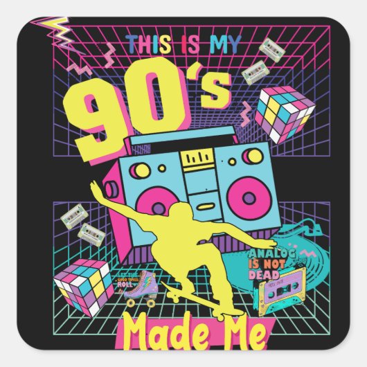 90's Hip Hop Vibes Retro maakte me Vierkante Sticker (Voorkant)