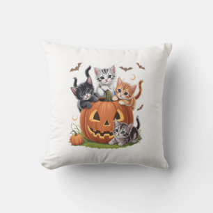 90s Kattenpompoen Halloween Bloemige Griezelseizoe Kussen