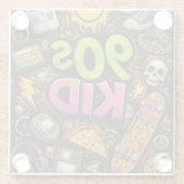 90s Kids Grunge Seamless Pattern: Pizza, Skeletons Glazen Onderzetter (Achterkant)