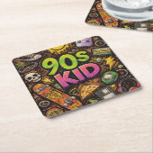 90s Kids Grunge Seamless Pattern: Pizza, Skeletons Kartonnen Onderzetters (Schuin)