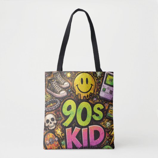 90s Kids Grunge Seamless Pattern: Pizza, Skeletons Tote Bag (Voorkant)