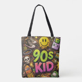90s Kids Grunge Seamless Pattern: Pizza, Skeletons Tote Bag (Achterkant)