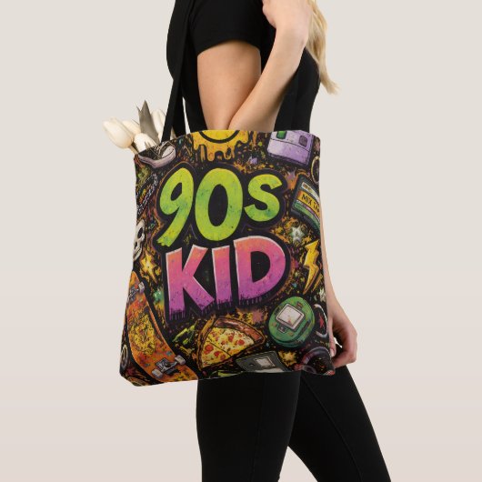 90s Kids Retro Pizza Fun Pattern Tote Bag (Dichtbij)