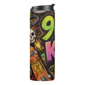 90s Kids Retro Pizza Smiley Face Flower Design Thermosbeker (Gedraaid links)