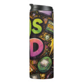 90s Kids Retro Pizza Smiley Face Flower Design Thermosbeker (Geroteerd rechts)