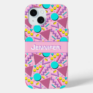 90s Kind Roze Retro Geometrisch Gepersonaliseerd iPhone 15 Case