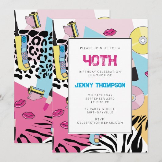 90's Kleurrijke Retro 1990's Verjaardagsfeest Nine Kaart (Voorkant / Achterkant)