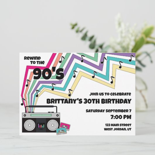 90's Muziek Thema Verjaardagsfeestuitnodiging Kaart (Staand voorkant)