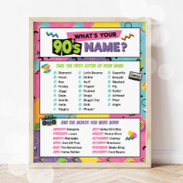90s Naam Spel Party Teken Memphis Patroon Poster