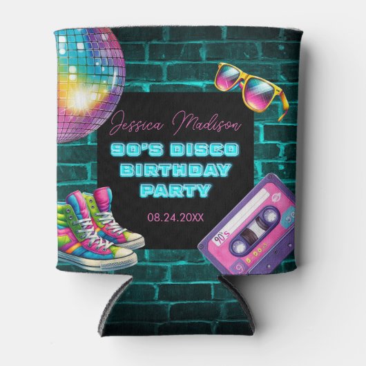 90s Neon Disco Verjaardag Blikjeskoeler (Voorkant)