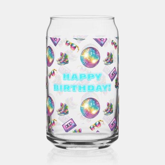 90s Neon Disco Verjaardag Blikvorm Glas (Voorkant)