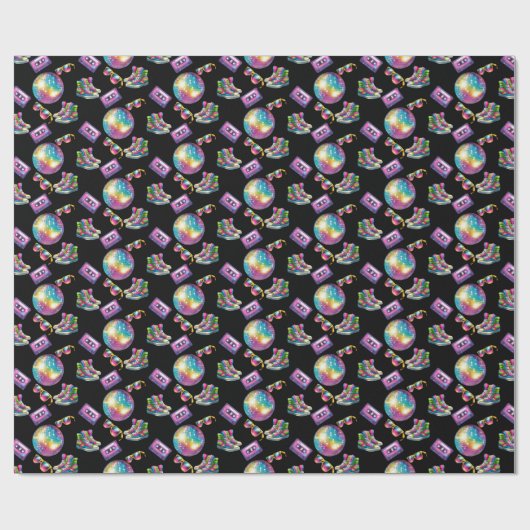 90s Neon Disco Verjaardag Cadeaupapier (Vlak)