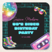 90s Neon Disco Verjaardag Kartonnen Onderzetters (Voorkant)