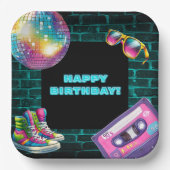 90s Neon Disco Verjaardag Papieren Bordje (Voorkant)