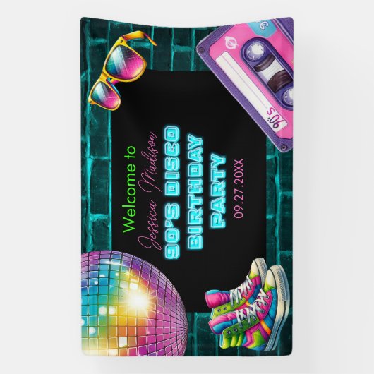 90s Neon Disco Verjaardag Spandoek (Verticaal)