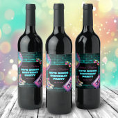 90s Neon Disco Verjaardag Wijn Etiket