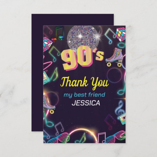 90's Neon Disco Vibes Retro Style Bedankkaart (Voorkant / Achterkant)