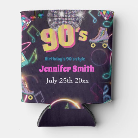 90's Neon Disco Vibes Retro Style Blikjeskoeler (Voorkant)