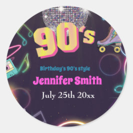 90's Neon Disco Vibes Retro Style Ronde Sticker