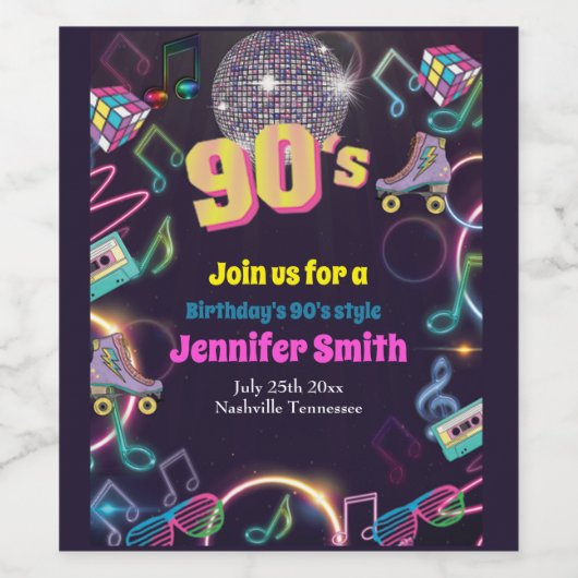 90's Neon Disco Vibes Retro Style Wijn Etiket (Enkel label)