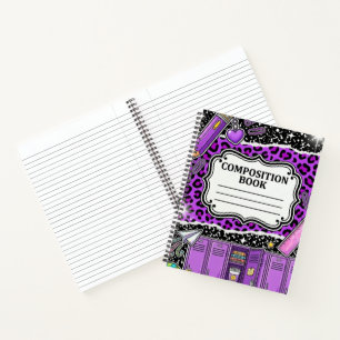 90s Neon Paarse Luipaard Schoolkast Notitieboek